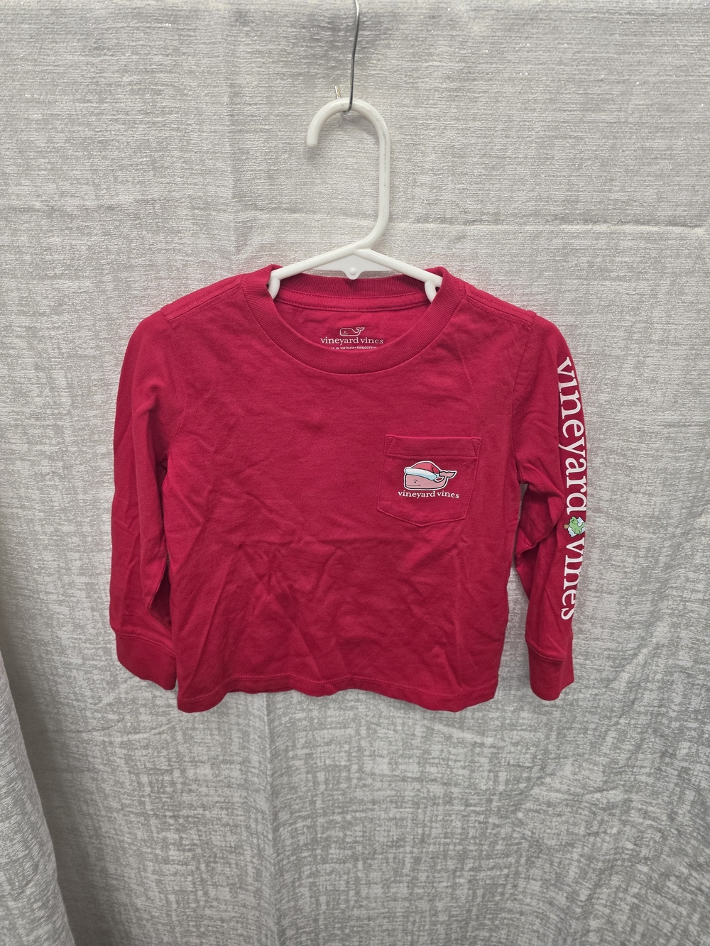 Vineyard Vines Kids Long-Sleeve Pocket Tee - Red MERRY CHRISTMAS SZ 2T